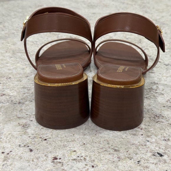 BURBERRY ALF HOLLYWELL 50 SANDALS TAN WITH GOLD TB SIDE STRAP LOGO 38.5 - Picture 9 of 9